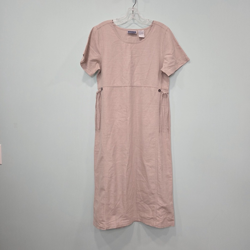 VTG Erika & Co Linen/Cotton Midi Dress PM Beige Short Sleeve Lagenlook Cottage